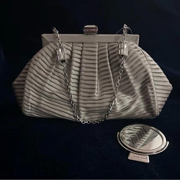 Judith Leiber Silver Satin Pleated Clutch - Picture 2 of 9